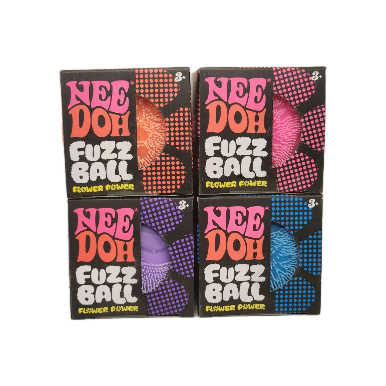 Needoh FUZZBALL Flower Power (Set Of 4) Blue,,Orange,Purple,Pink (FREE Shipping)