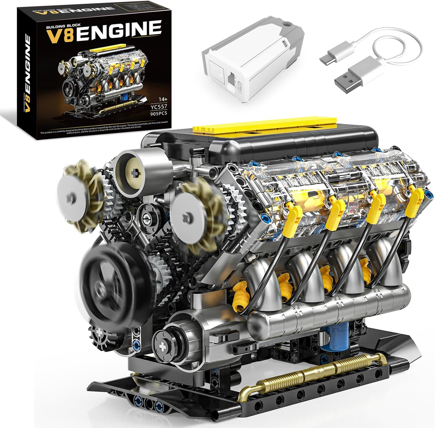 V8 Engine Model Building Kit That Runs – Visible Mini V8 Engine Kit for Adults &