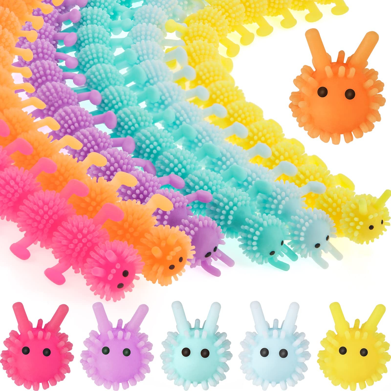 Silipull 24 Pcs Caterpillar Stretchy Strings Toy Colorful Fidget 9.8 Inches