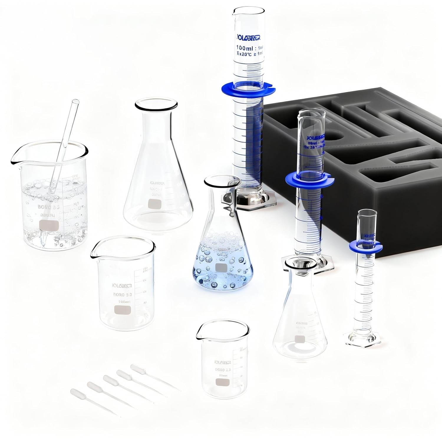 Upgraded Lab Chemistry Set: Graduated Cylinders (10,50,100ml), Beakers