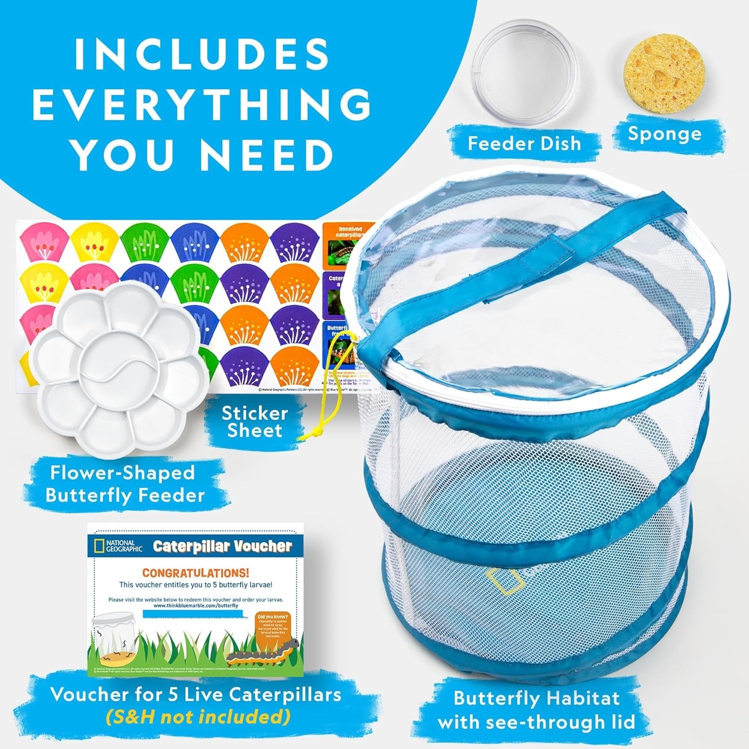 Create a Real Butterfly Habitat – National Geographic Kit with 5 Caterpillars