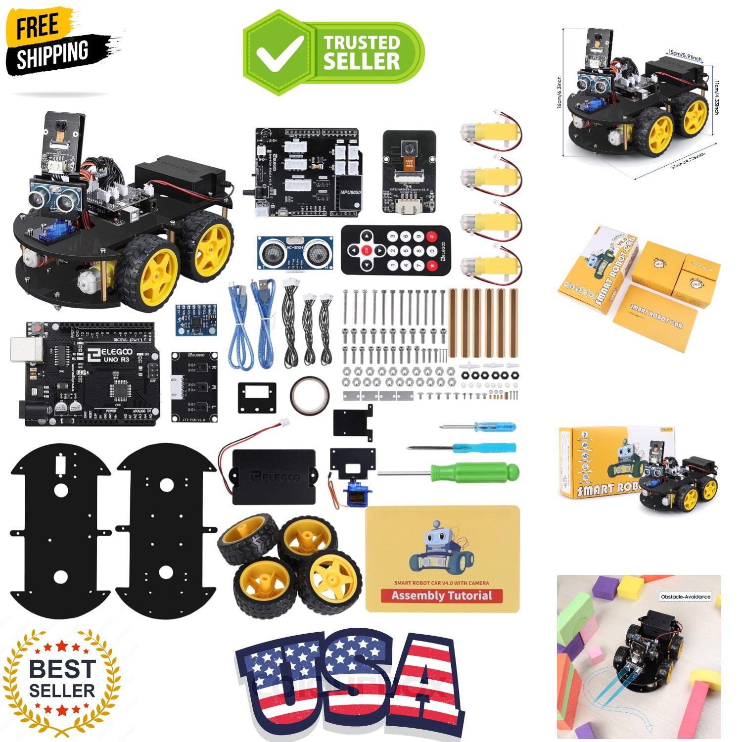 UNO R3 Smart Robot Car Kit V4 for Arduino Robotics for Kids Ages 8-12 12-16 S…