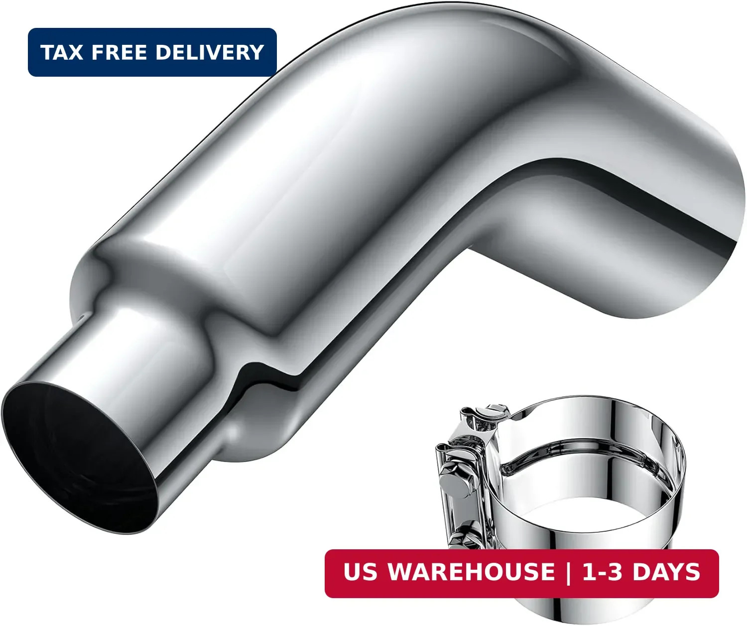 4 to 6 Inch Exhaust Elbow with Clamp, 4″ Inlet 6″ Outlet Chrome Diesel Exhaust T