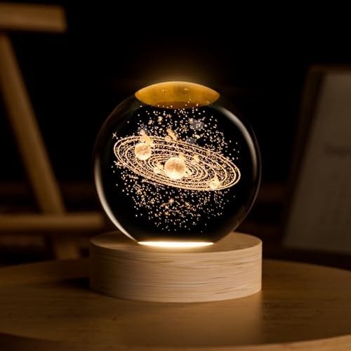3D Crystal Ball, 2.4inch Universe Gifts Decorative Quartz Glass Solar System