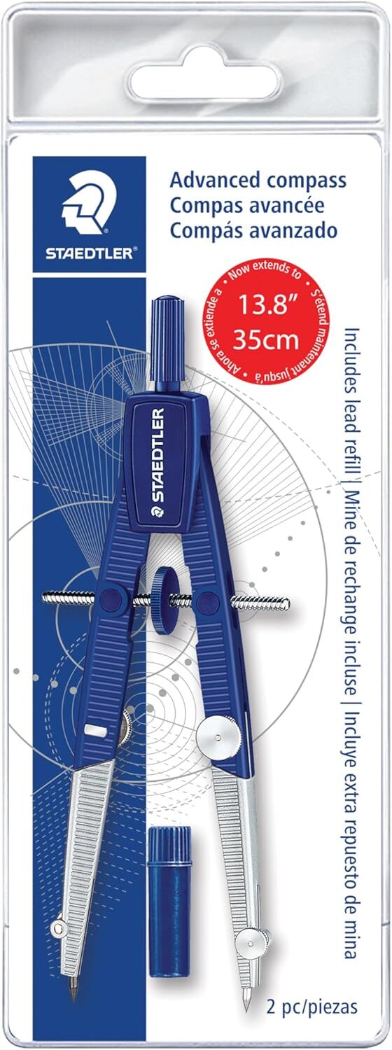Staedtler 2-Piece Advanced Student Geometrical Compass, Blue, Silver