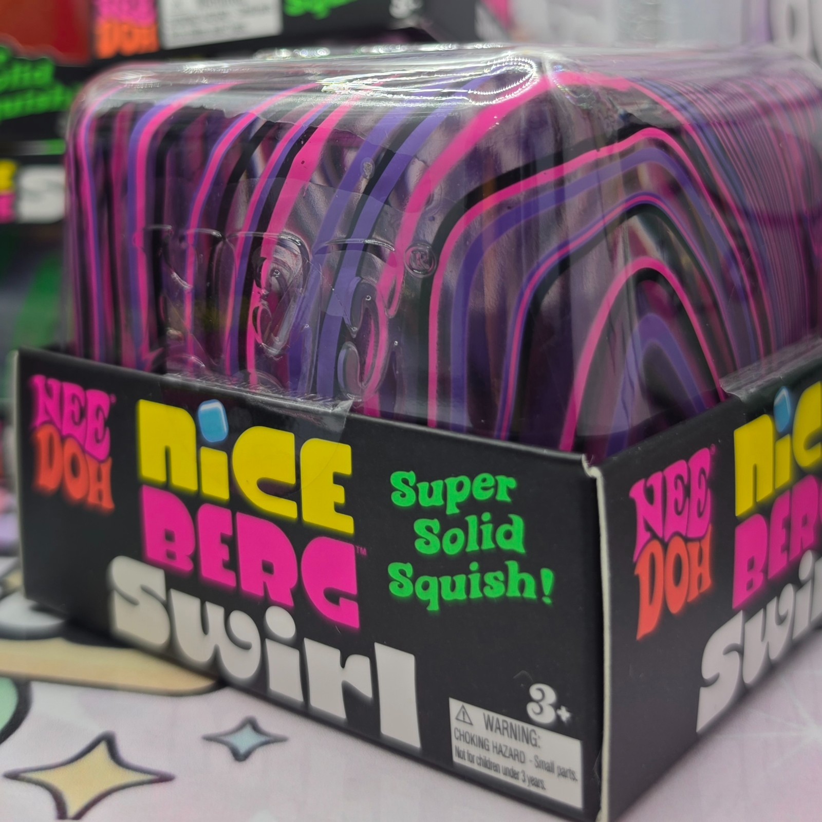 100% Authentic Schylling NeeDoh Nice Berg Swirl – Black/Pink/Purple 1pc