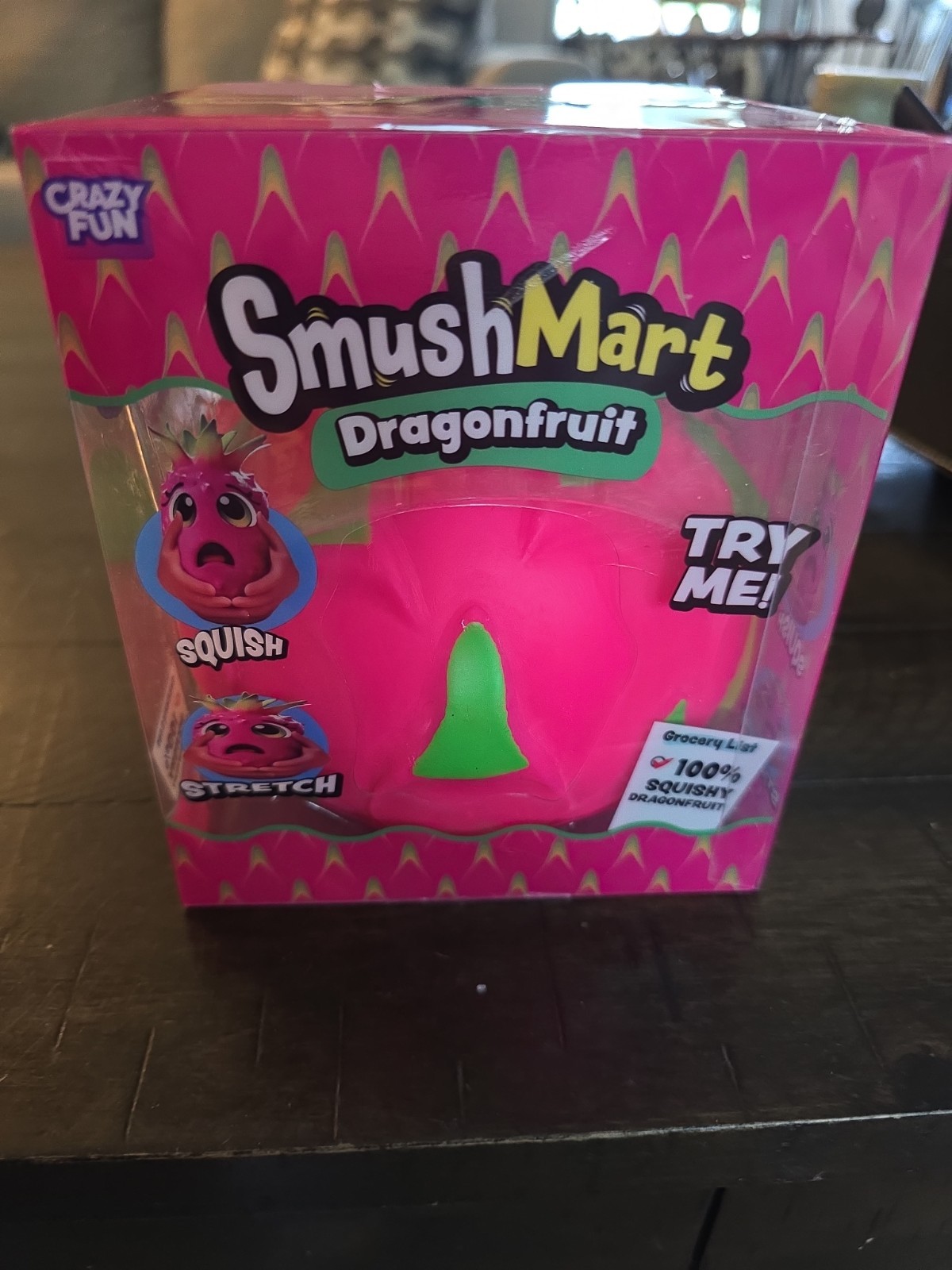 SmushMart Dragonfruit Squishy Stretch Sensory Squeeze Toy, Pink Green, Ages 6+