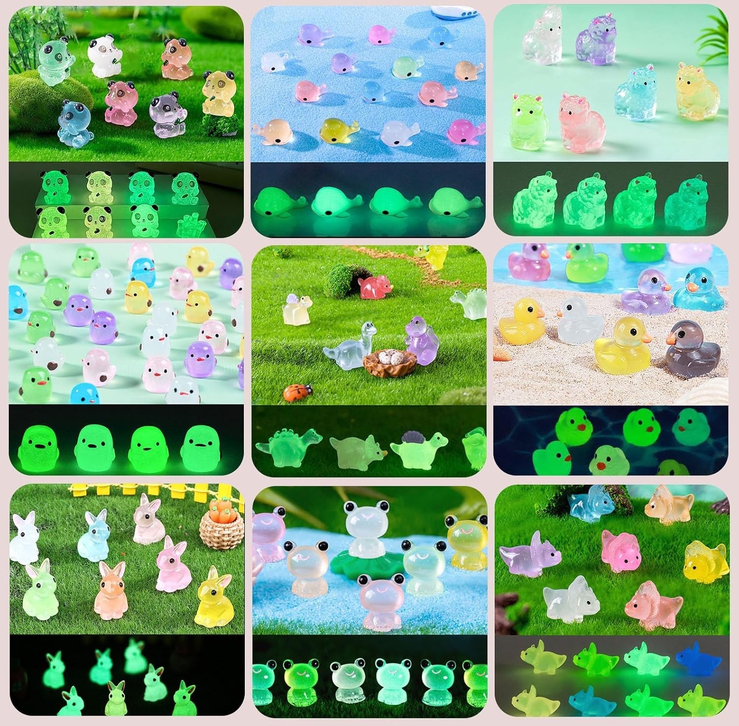 250 Pack Mini Resin Animals, Glow in The Dark Tiny Animals Figures to Hide Lu…