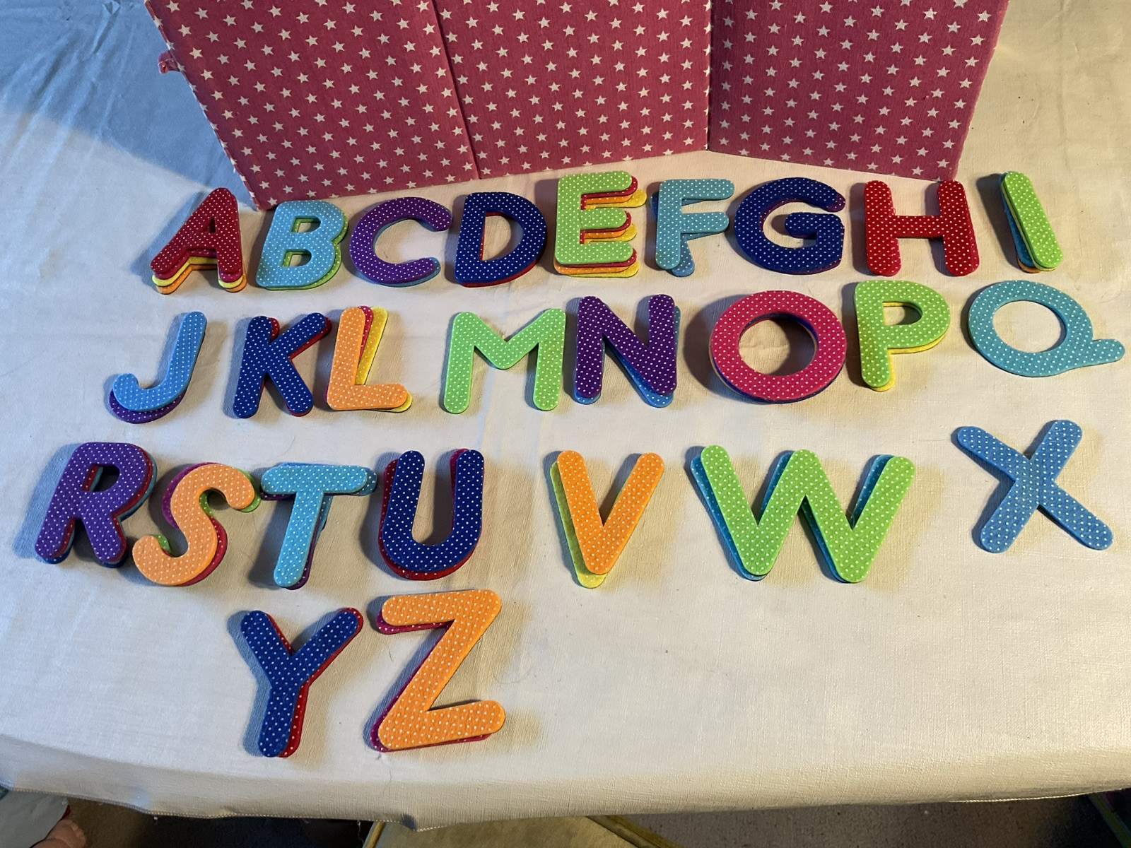 COLORFUL FABRIC UPPERCASE MAGNETIC ALPHABET LETTERS, PRESCHOOL, 65 PIECES