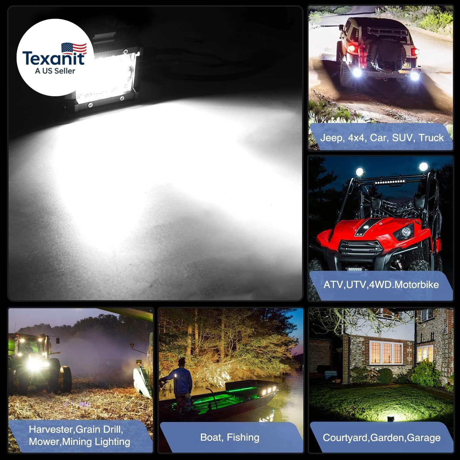 2PC 4Inch Triple Row Lights 60W Flood Spot Combo 6000LM Bar Driving Boat Led off