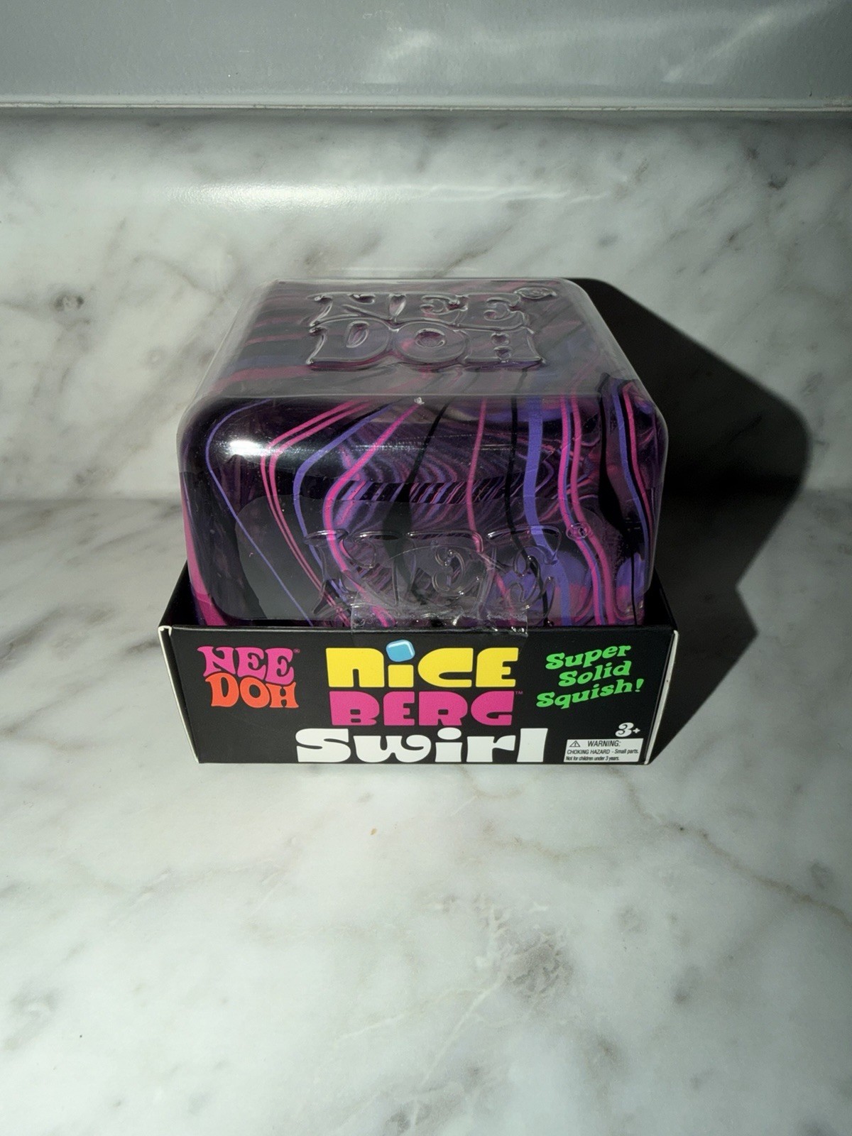 NeeDoh Nice Berg Swirl XL Giant Nee Doh Squishy Swirl Cube Pink Purple Black