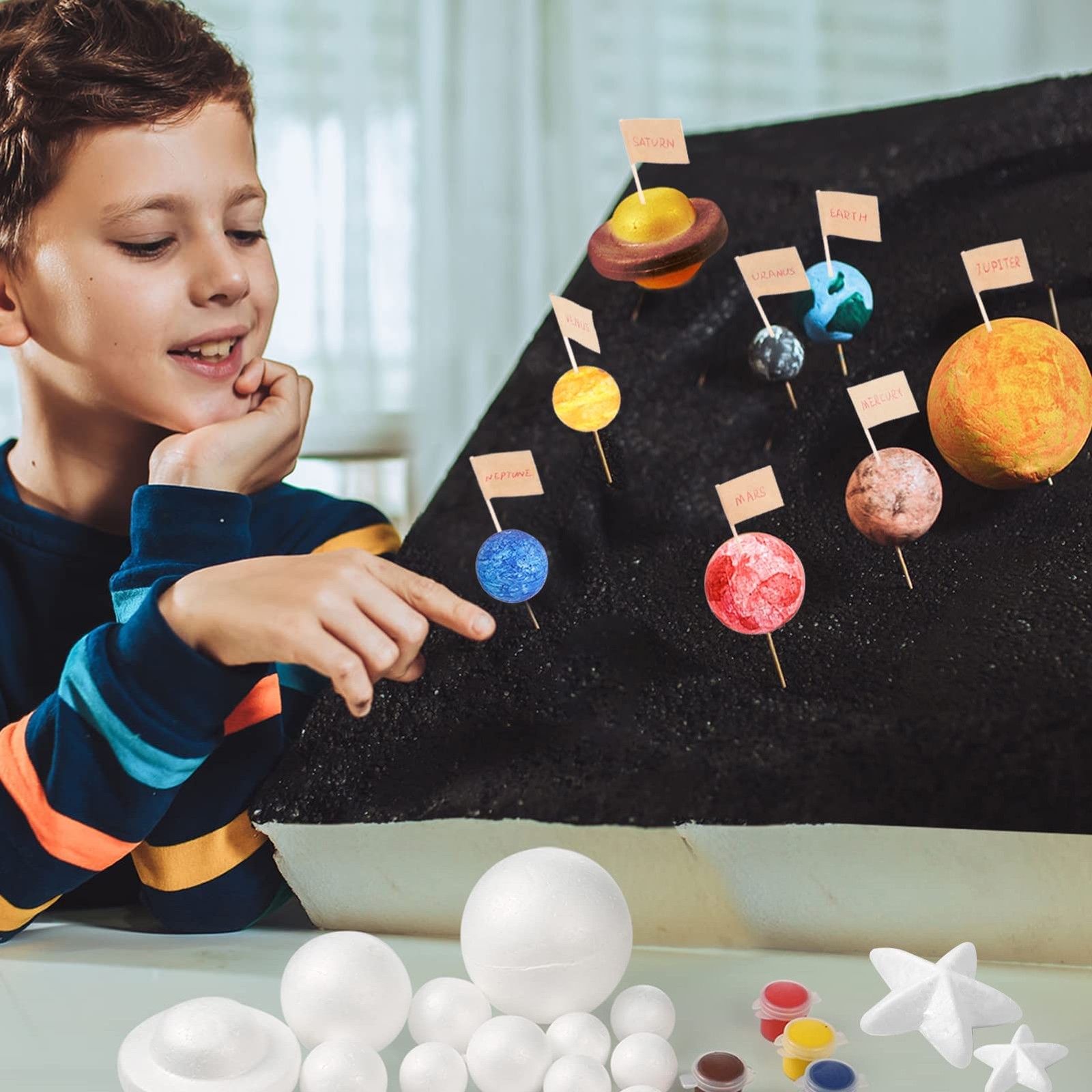 63PCS Solar System Foam Ball Kit Includes Color Pigments, Palette, Mixed Size…