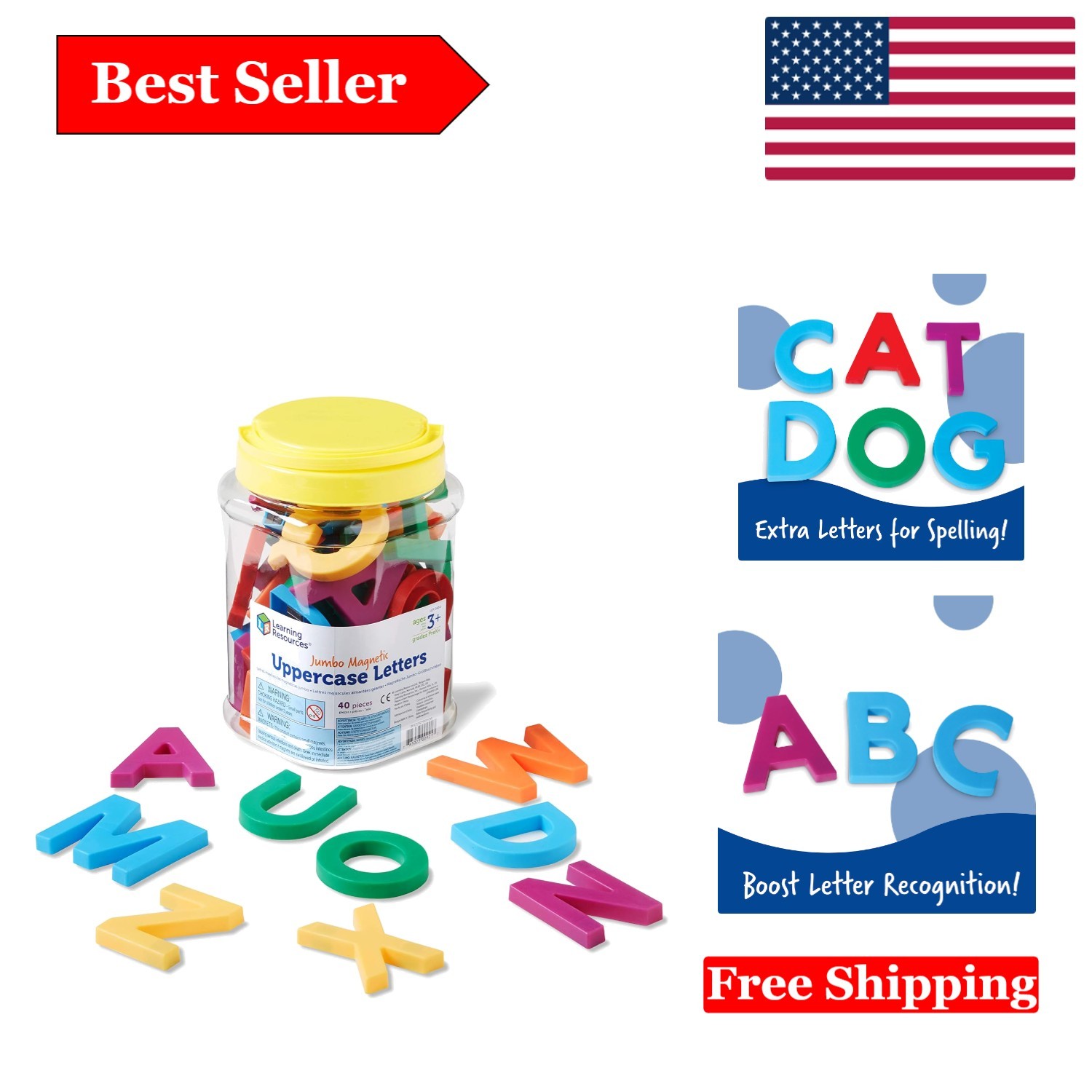Magnetic Uppercase Letters – 40-Piece Set for Fun Learning in Vibrant Colors