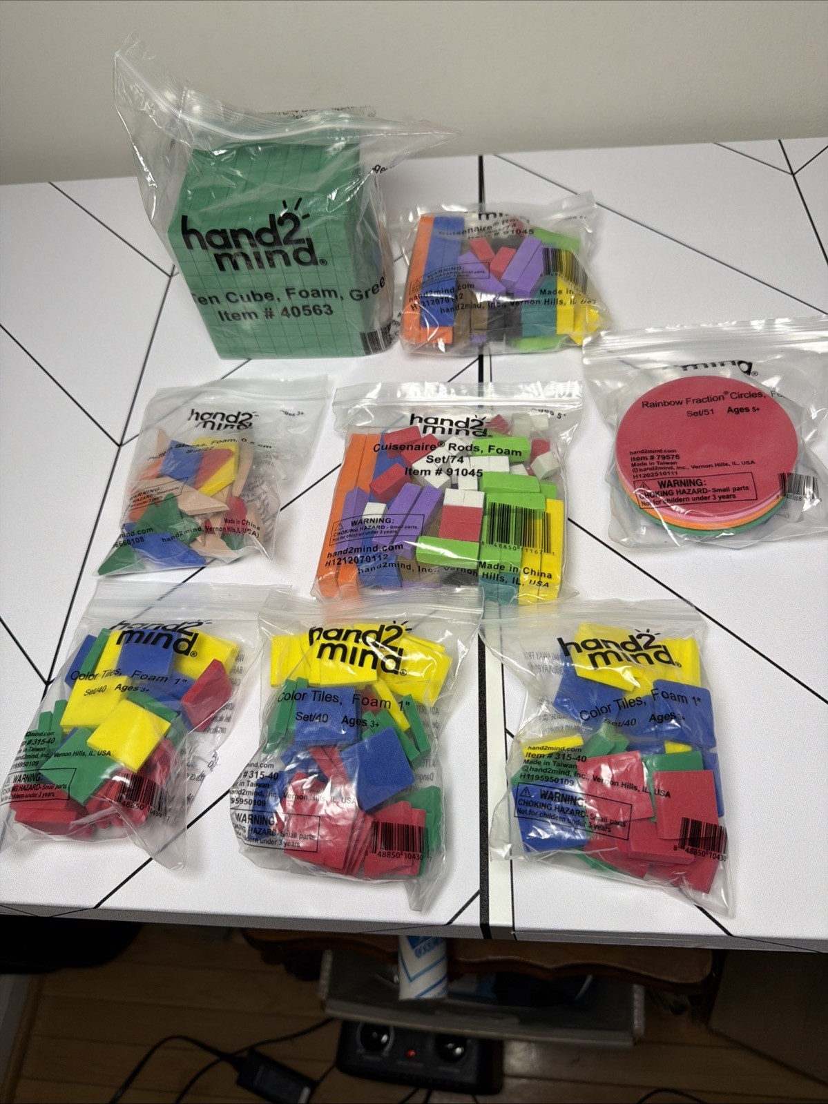Lot Of 8 Hand 2 Mind Math Manipulatives Color Foam Tiles Ten Cube Learning Fun