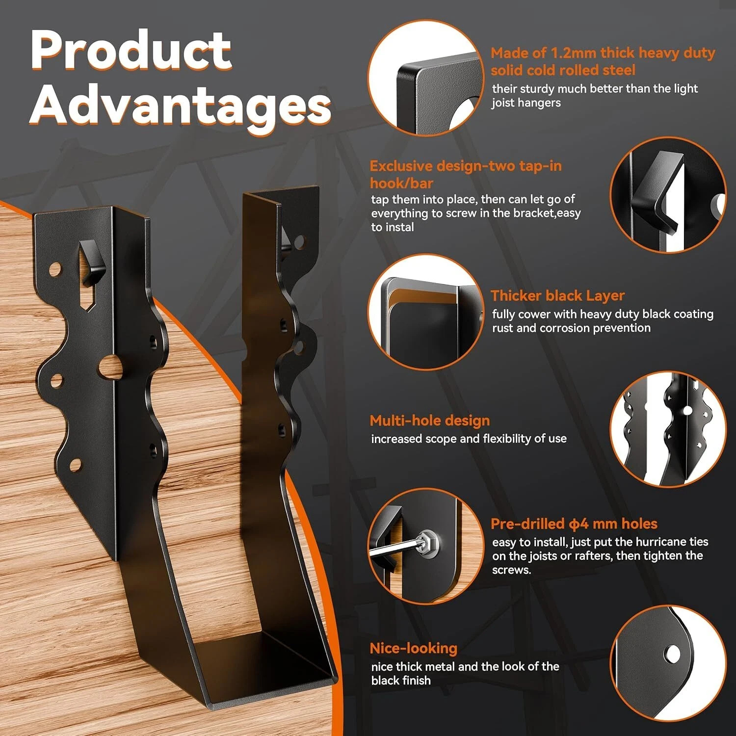 25 Pcs Black 2×6 Joist Hangers for Wood, Rafter Brackets, face Mount 2×6 Joist