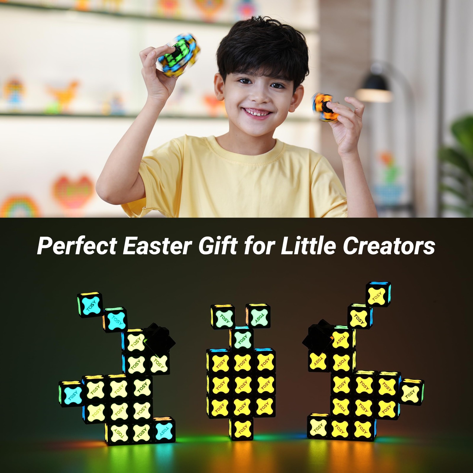 TOSY Magnet Fidget Spinner Glow – 16 Blocks, 3in1 Toy: Transformable Fidget Spin