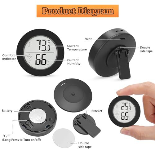 Reptile Tank Accessories Pack Bearded Dragon Tank Thermometer Full 2 Black