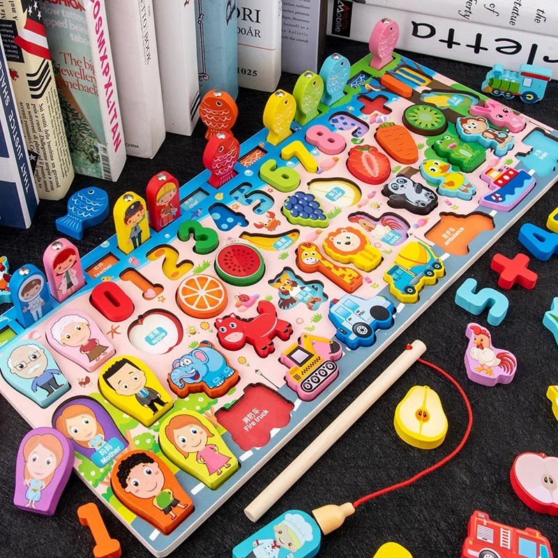 Kids Montessori Educational Wooden Math Toys Children Busy Board Count Shape