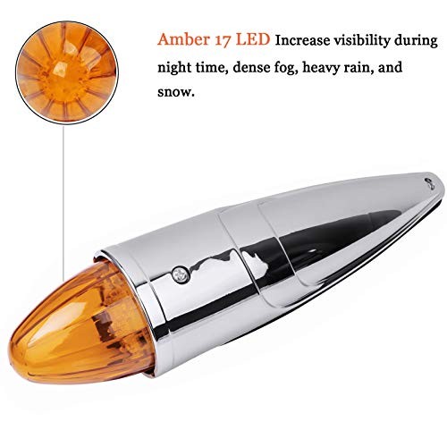 NPAUTO 5pcs Amber Torpedo Cab Marker Lights Chrome 17 LED Truck Roof Lights Top