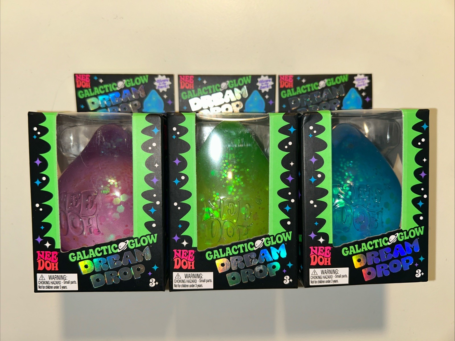 VIRAL NeeDoh GALACTIC GLOW Dream Drop Complete Set of 3 Green Blue Purple – RARE