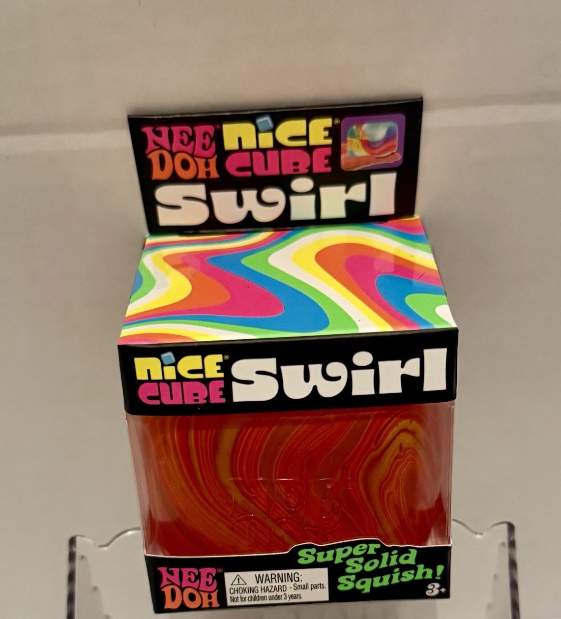 Nee Doh Nice Cube Swirl Super Solid Squish Squeeze Toy Orange Yellow Red New