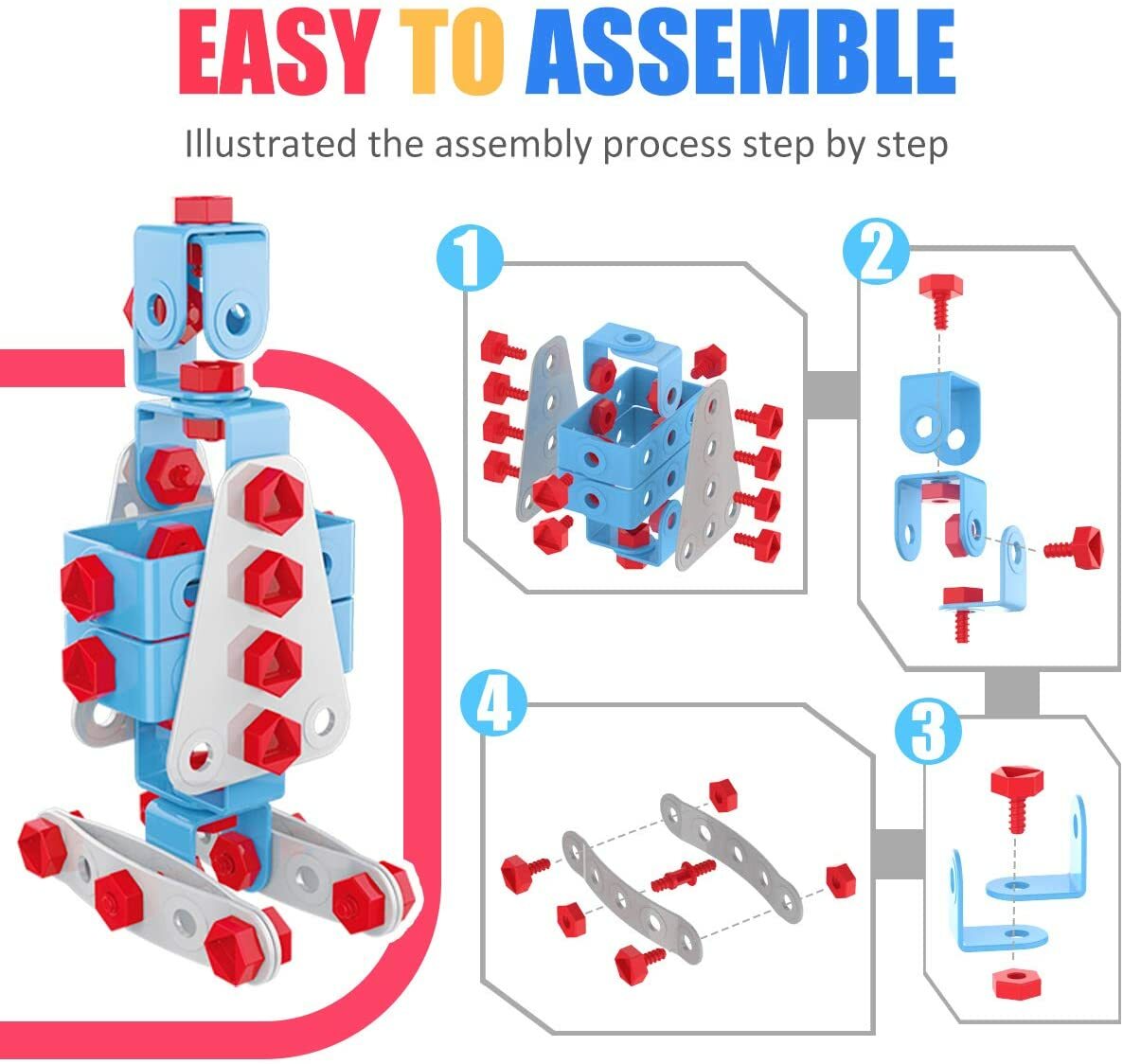 247pcs 7-in-1 STEM Toys Robot Building Kit, Electric Drill Puzzle Building Set w