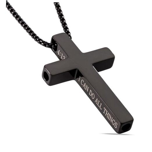 Cross Breathing Necklace, Inspirational Bible Verse Black with Bible Verse 4:13