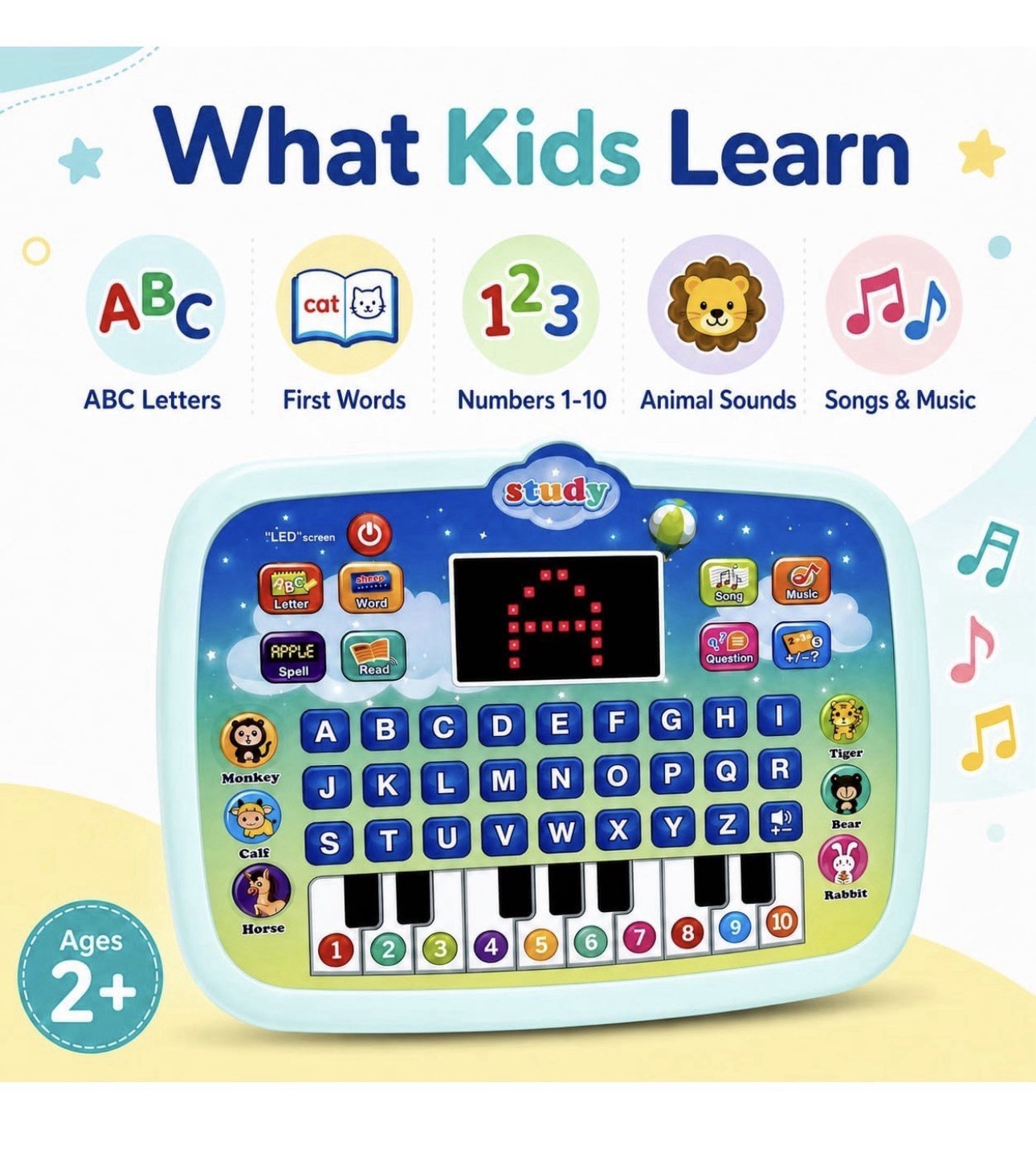 Learning Tablet for Toddlers 1-3 – Educational ABC Toy to Learn Alphabet, Num…