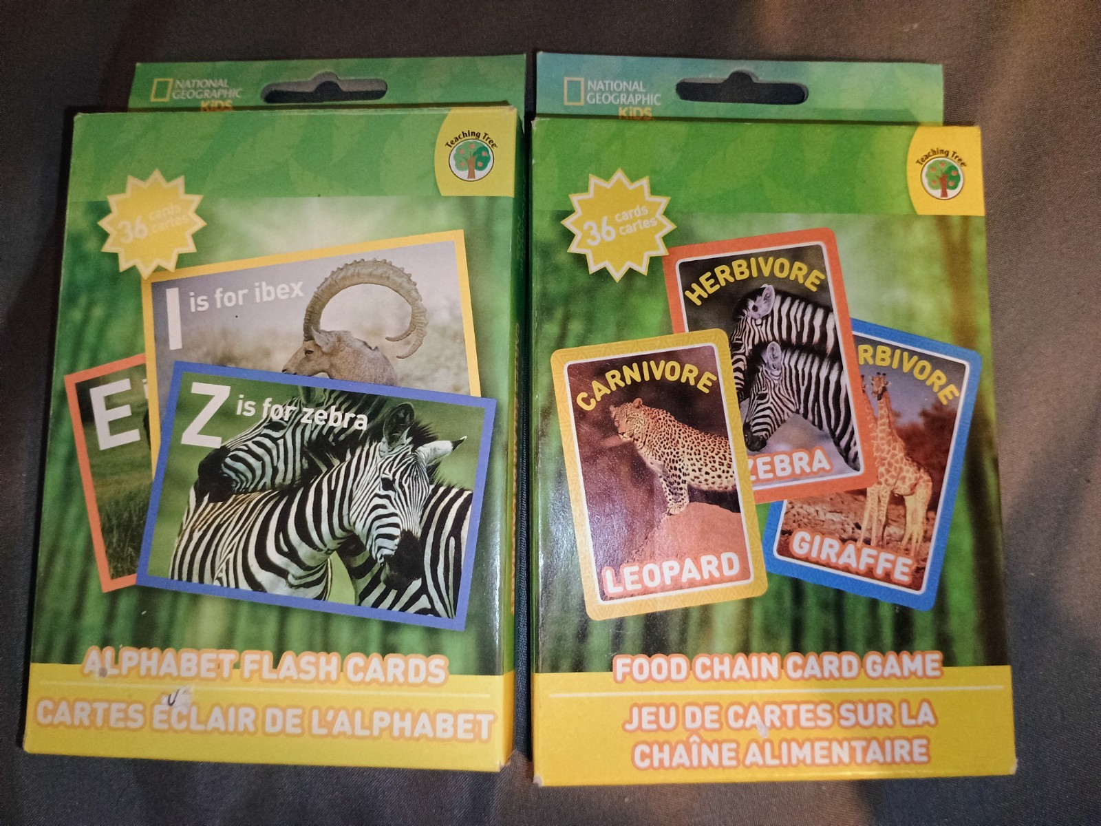 Alphabet Flash Cards, Food Chain Card Game 3+ National Geographics 2 Card Sets