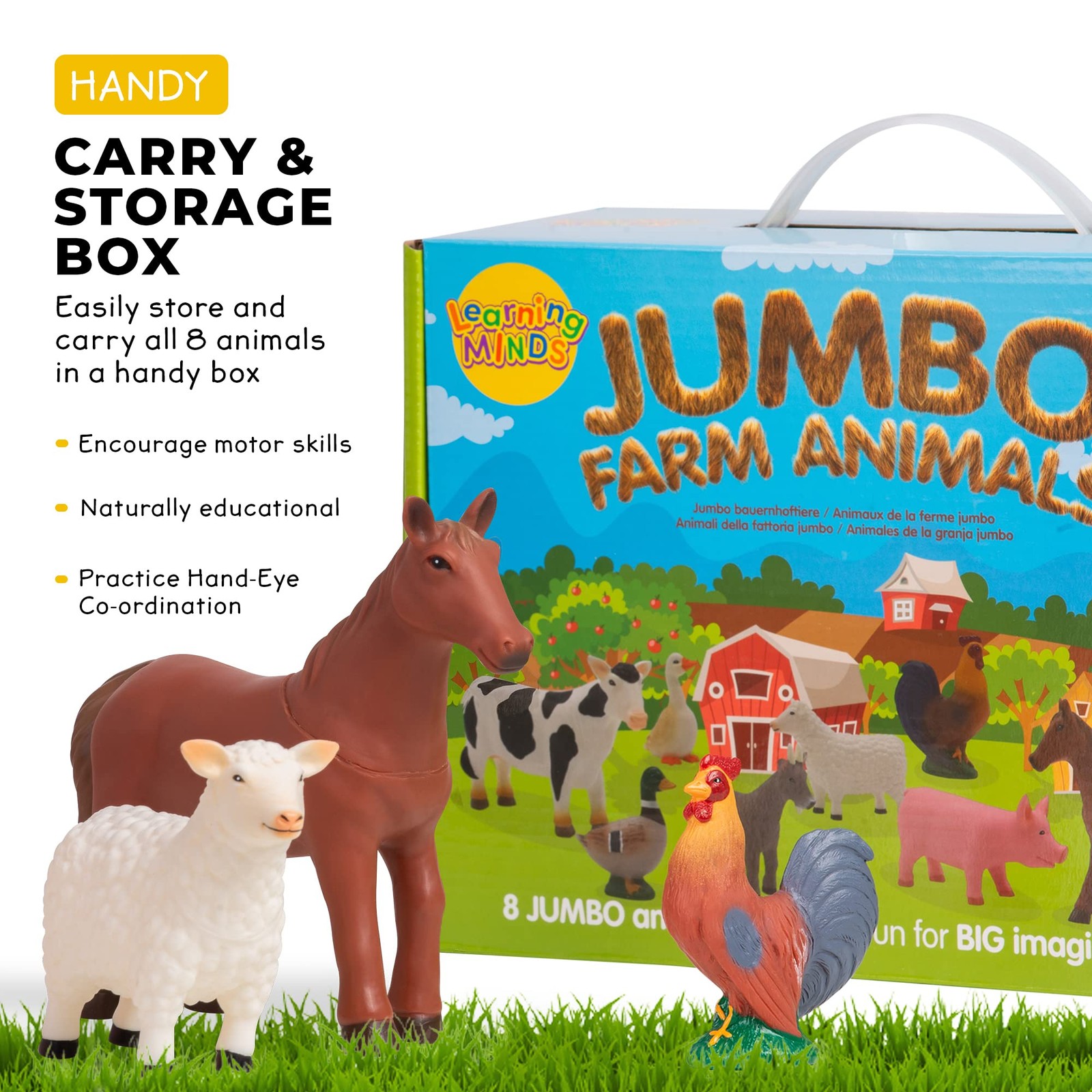 Set of 8 Jumbo Farm Animal Figures – Farm Animals for Toddlers Age 1-3 – Farm