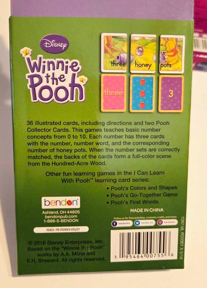 DISNEY Winnie the Pooh Flash Cards – Set of 4 – Learning, Educational Cards