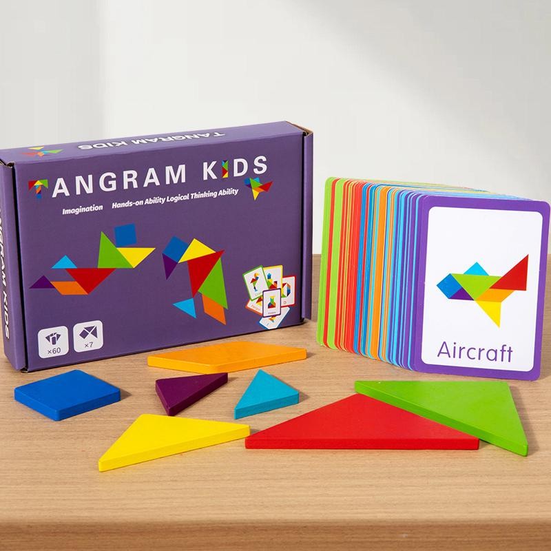 Wooden Tangram Puzzle Montessori Educational Shape Matching Board Game Kids Toy