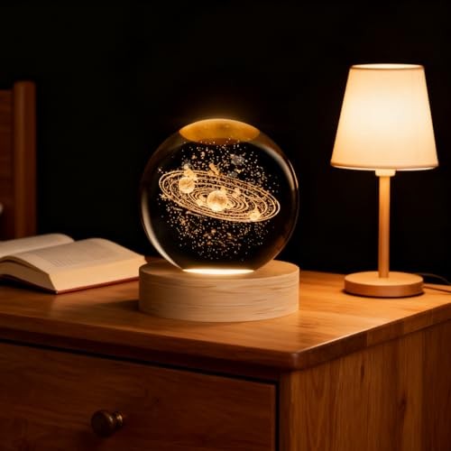 3D Crystal Ball, 2.4inch Universe Gifts Decorative Quartz Glass Solar System