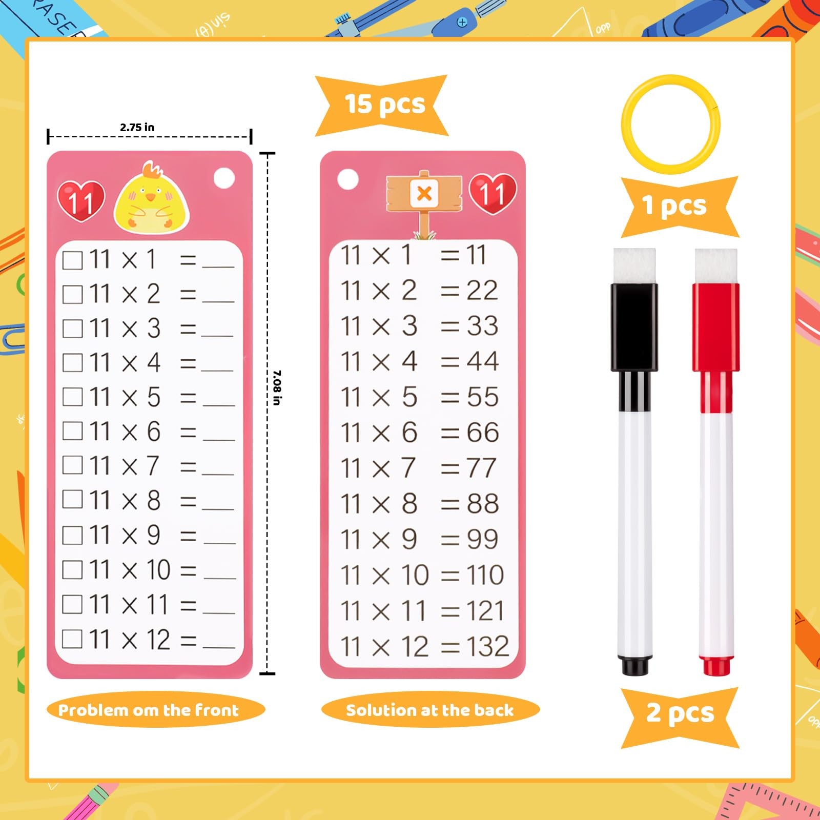 15Pcs Multiplication Flash Cards 0-12, Time Table Flash Cards Chart