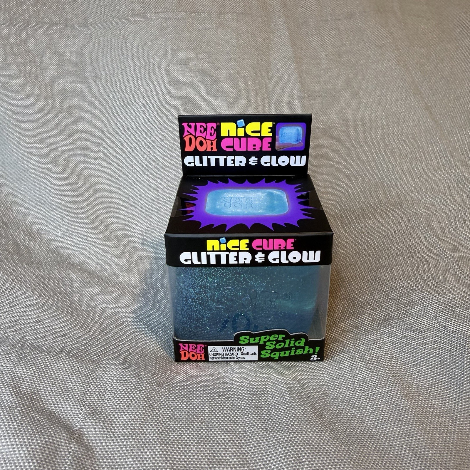 NeeDoh Nice Cube Glitter & Glow Super Solid Squish Blue Schylling New Authentic
