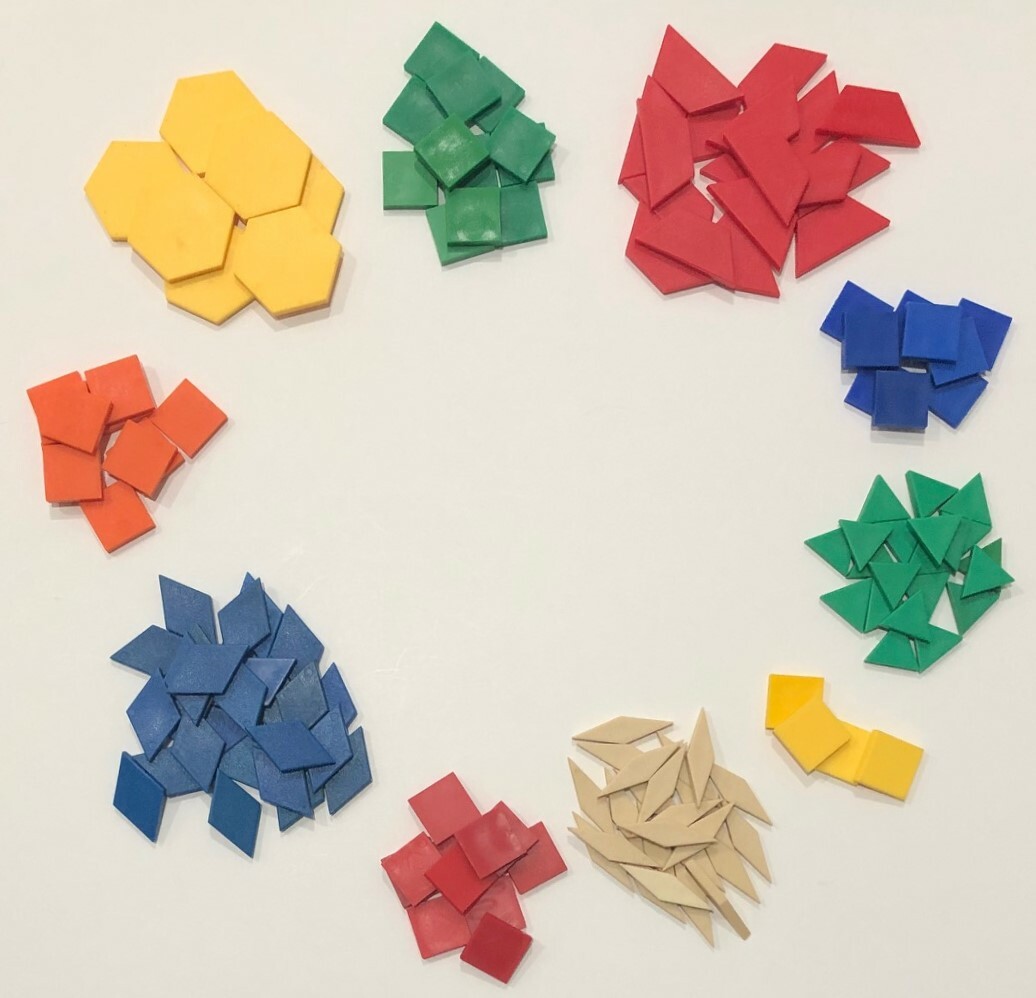 144 PLASTIC TANGRAM / PATTERN BLOCKS – Manipulatives (6 different shapes/colors)