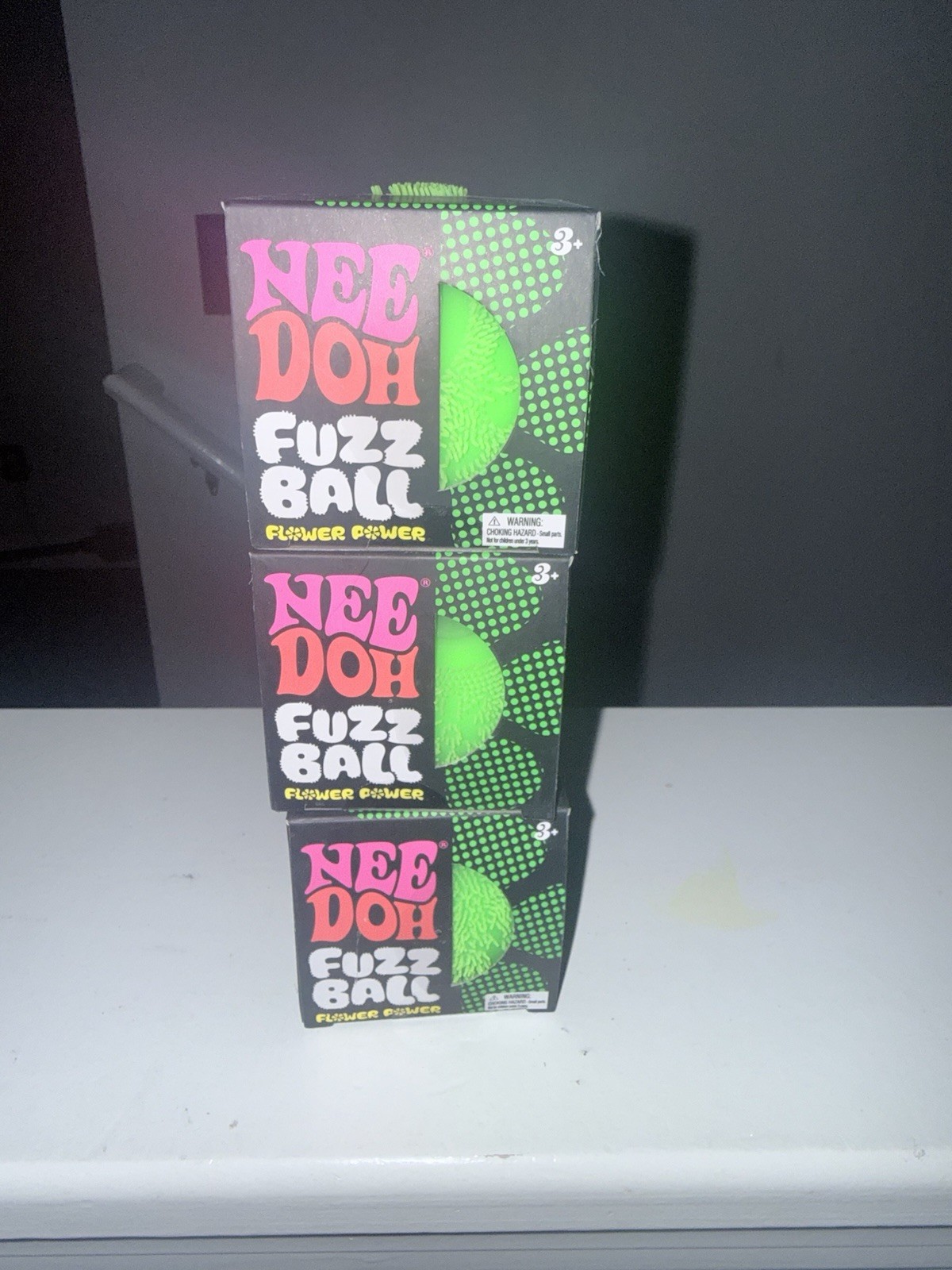 GREEN Needoh FUZZ BALL Flower Power Nee Doh Squish Stress Ball NEE-DOH Fuzzball