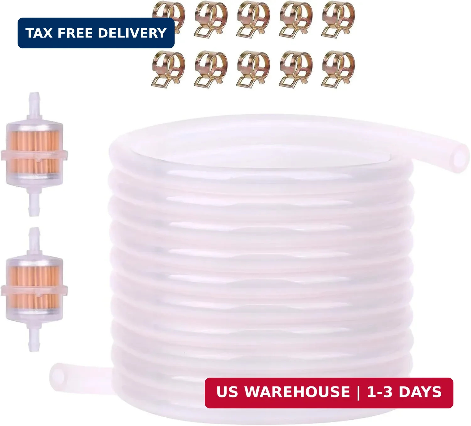 3/16 Inch ID Fuel Line Hose With 2Pcs Fuel Filters +10 Clamps for Kawasaki Lawn