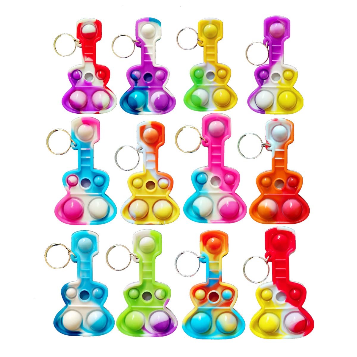 Roaqua Students Gifts Mini pop Bulk Guitar Fidget Keychain 3*2*0.2inch, Yu-4
