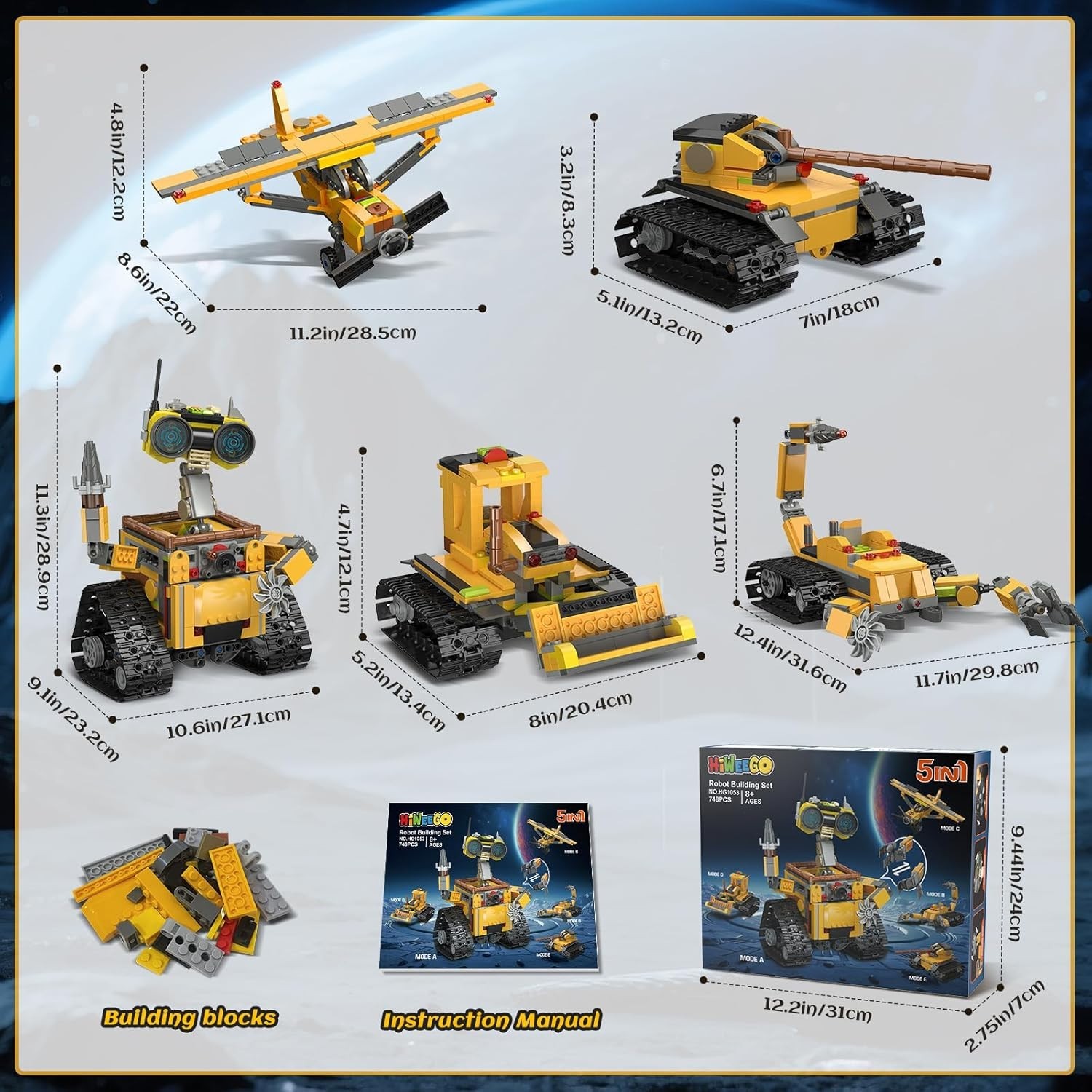 Robot Building Sets for Kids – 5 in 1 Wall Robotic Kit, 748 PCS Robot with Inter