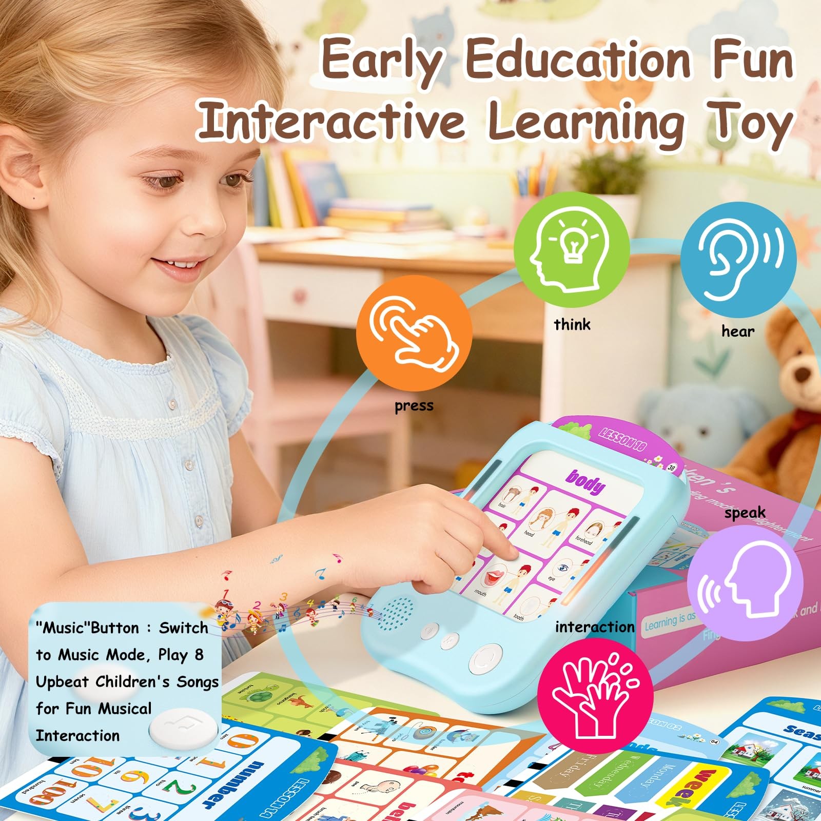 Interactive Educational Learning Tablet Toy for Kids,Screen-Free Phonics Lear…