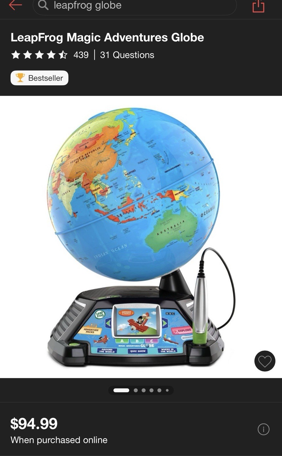 Leapfrog Magic Adventures Globe w/ LCD Integrated Video Screen Display