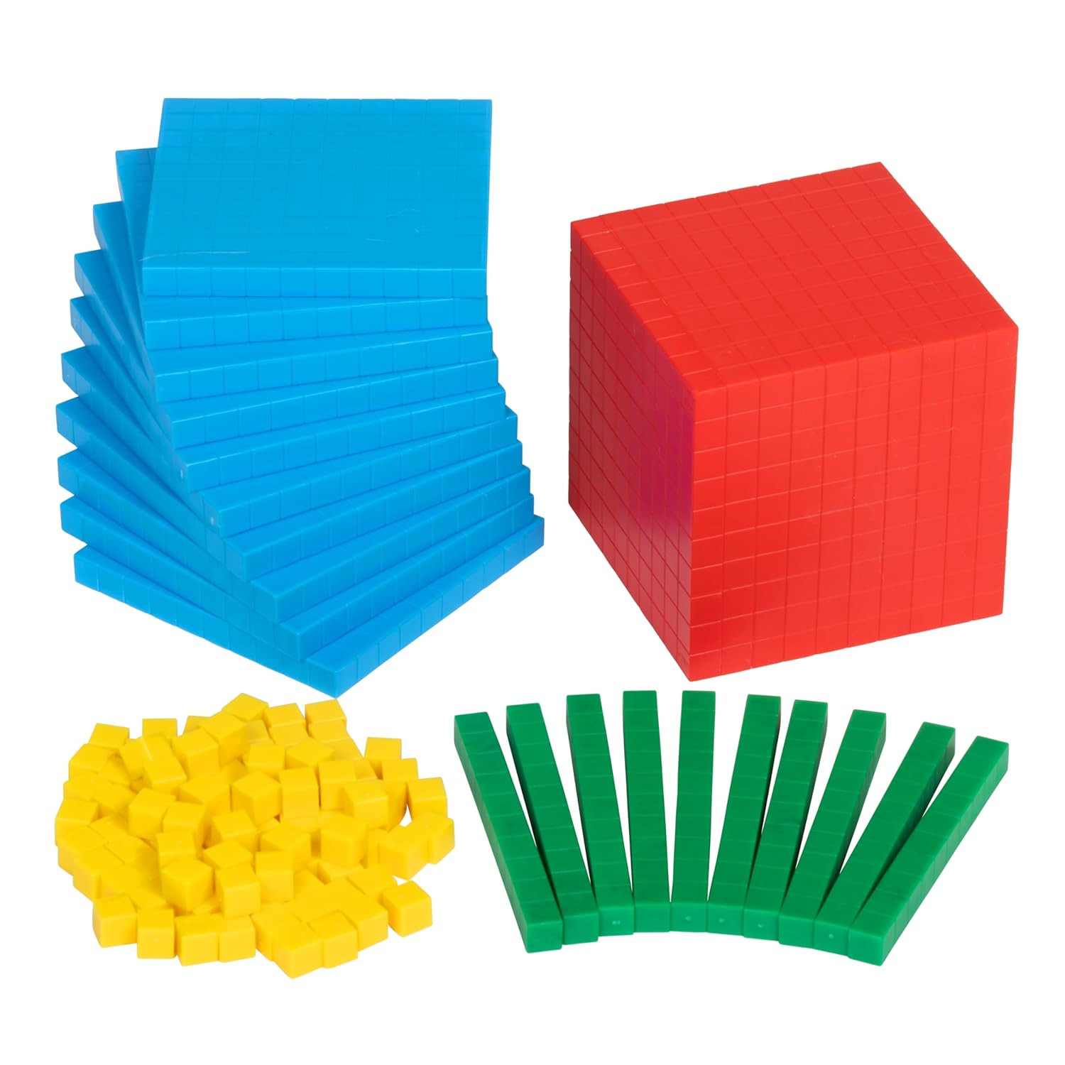 Four Color Plastic Base Ten Blocks – 121 Pieces – Hands-On Math Manipulative for