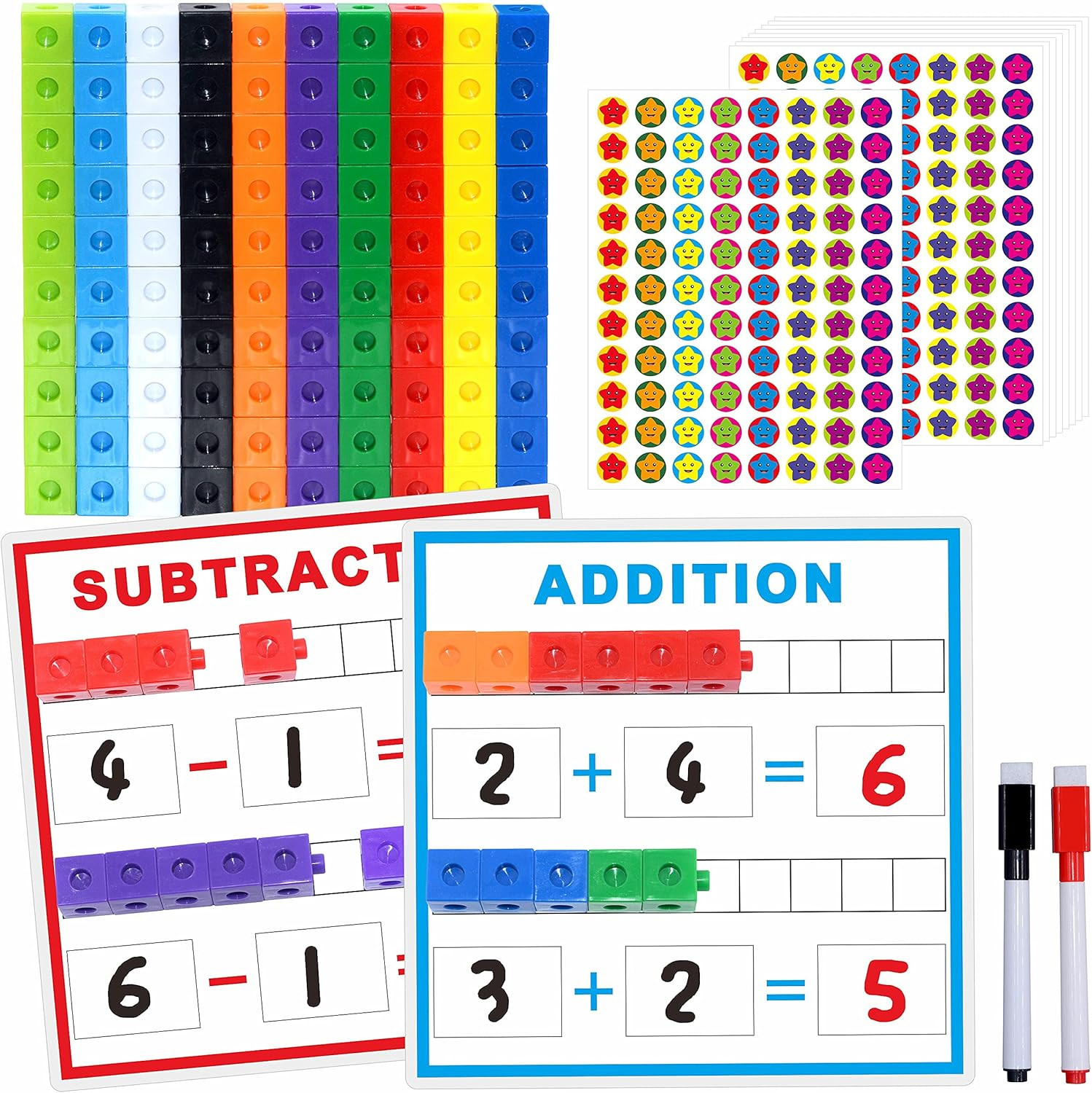 Math Linking Cubes, Math Cubes Manipulatives with Activity Cards Linking Cube Ma