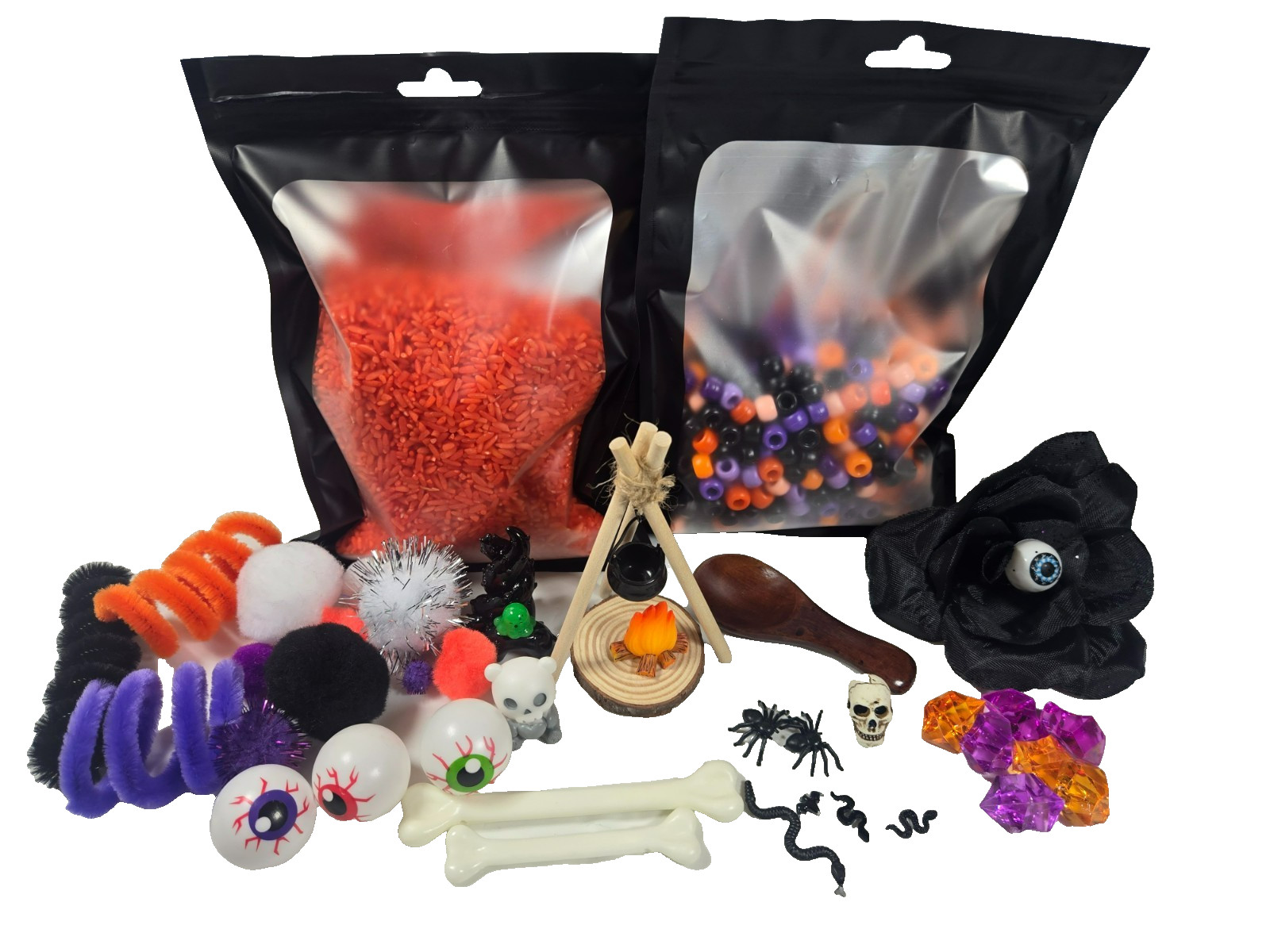 Halloween Sensory Tray Kit Activity Bin Play Rice & Beads Filler Motor Skills