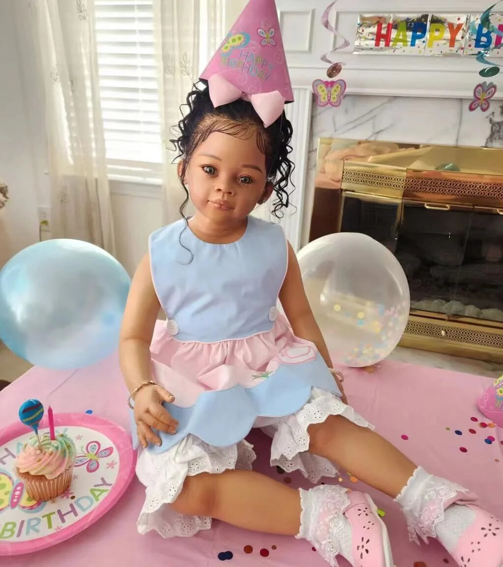 30inch Already Finished Reborn Baby Doll Dark Skin Toddler Girl Rooted Hair Gift