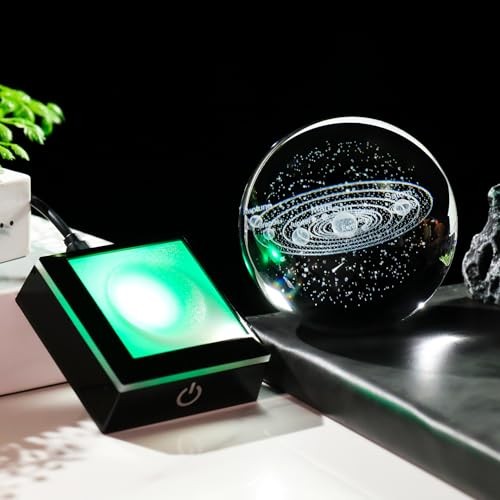 Arikyrist 3D Crystal Ball 80mm with Light Base, Laser Engraved Solar System