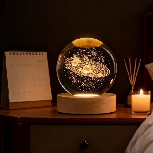 3D Crystal Ball, 2.4inch Universe Gifts Decorative Quartz Glass Solar System