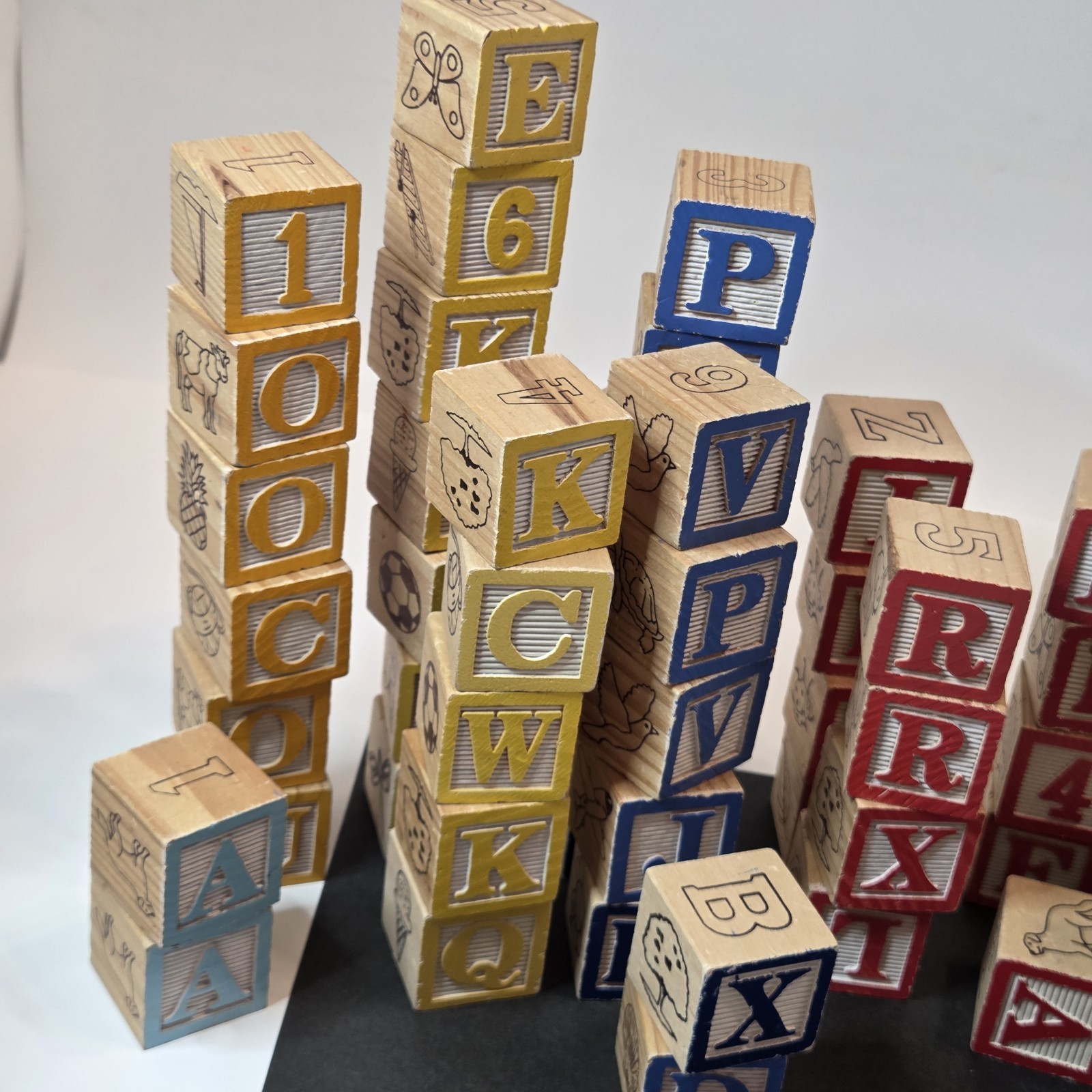 Craft Lot 60 Piece Childrens Wood Blocks Multicolor Alphabet/#s/Pictures READ