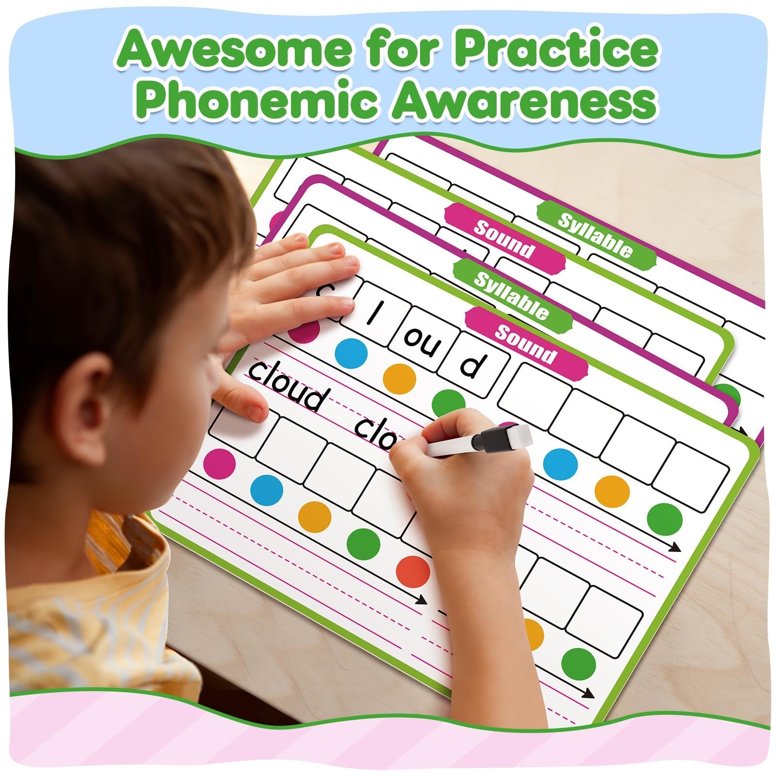 12 Pack Phonemic Awareness Dry Erase Card,9″ x 12″ Sound Syllable Speech Ther…